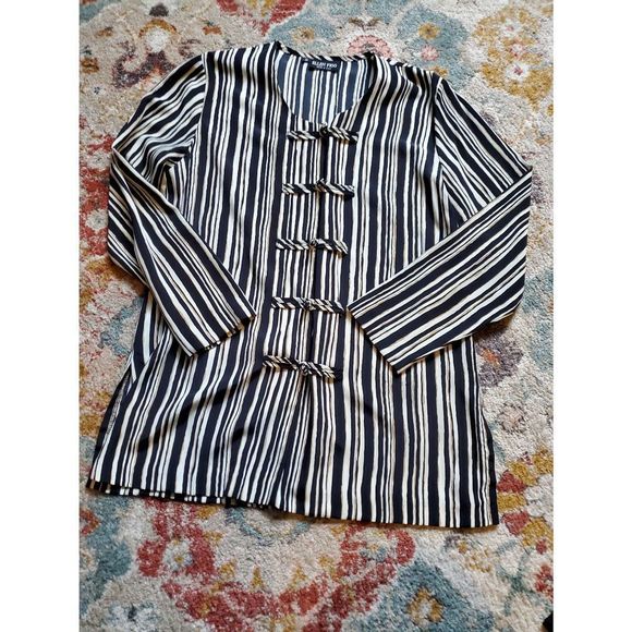 Chemisier Femme Studio 1940 Taille L Gris Rayé - Col Tuxedo, Fil Argenté, Manches 3/4 - Occasion Excellent état